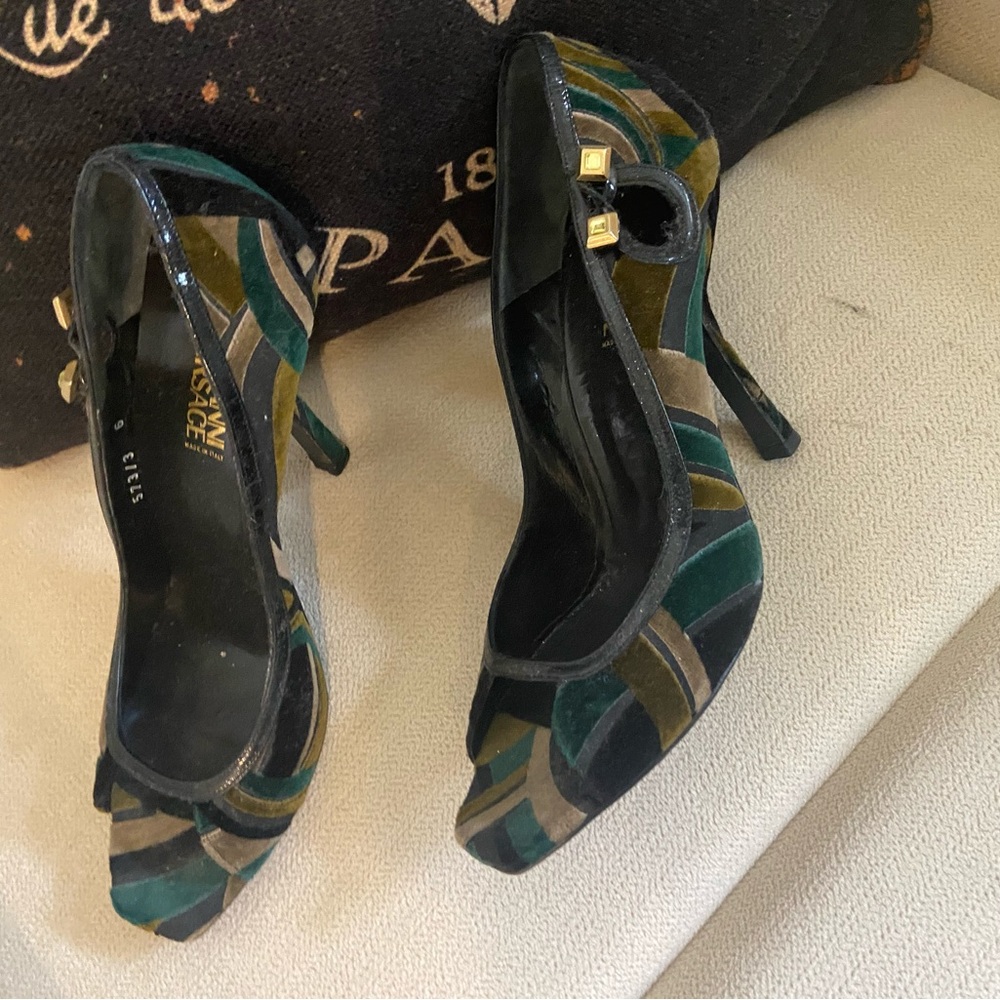 Versace Green and Gold Heels